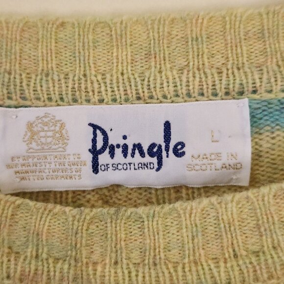 Pringle Of Scotland Vintage Pure Wool Striped CableKnit Sweater Size L - Picture 4 of 5